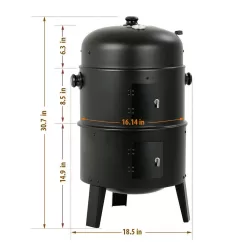 MASTER COOK SRCG20008 Vertical 16 in. Steel Charcoal Smoker, Heavy-Duty Round BBQ Grill for Outdoor Cooking in Black