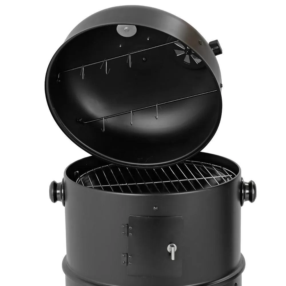 MASTER COOK SRCG20008 Vertical 16 in. Steel Charcoal Smoker, Heavy-Duty Round BBQ Grill for Outdoor Cooking in Black