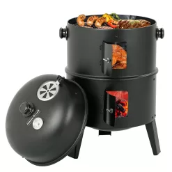MASTER COOK SRCG20008 Vertical 16 in. Steel Charcoal Smoker, Heavy-Duty Round BBQ Grill for Outdoor Cooking in Black
