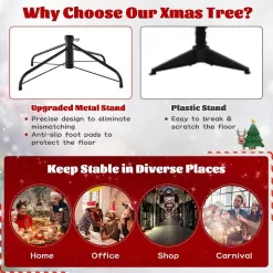 Costway CM20716 8 ft. Pre-Lit Dense PVC Christmas Tree Spruce Hinged with 880 LED Lights and Stand