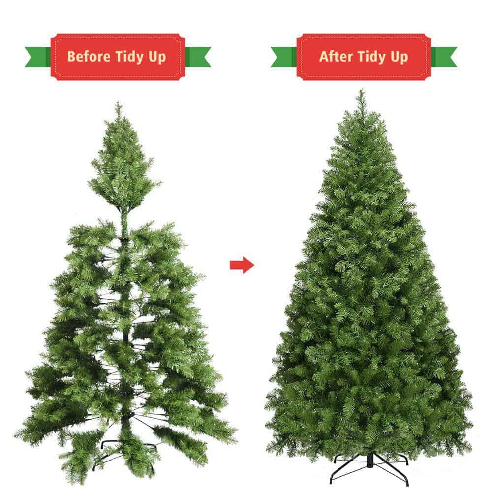 Costway CM20716 8 ft. Pre-Lit Dense PVC Christmas Tree Spruce Hinged with 880 LED Lights and Stand