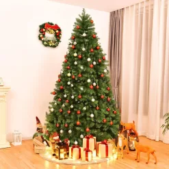 Costway CM20716 8 ft. Pre-Lit Dense PVC Christmas Tree Spruce Hinged with 880 LED Lights and Stand