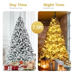 Costway CM22068 7.5 ft. Unlit Premium Snow Flocked Hinged Artificial Christmas Tree with Metal Stand