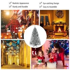 Costway CM22068 7.5 ft. Unlit Premium Snow Flocked Hinged Artificial Christmas Tree with Metal Stand