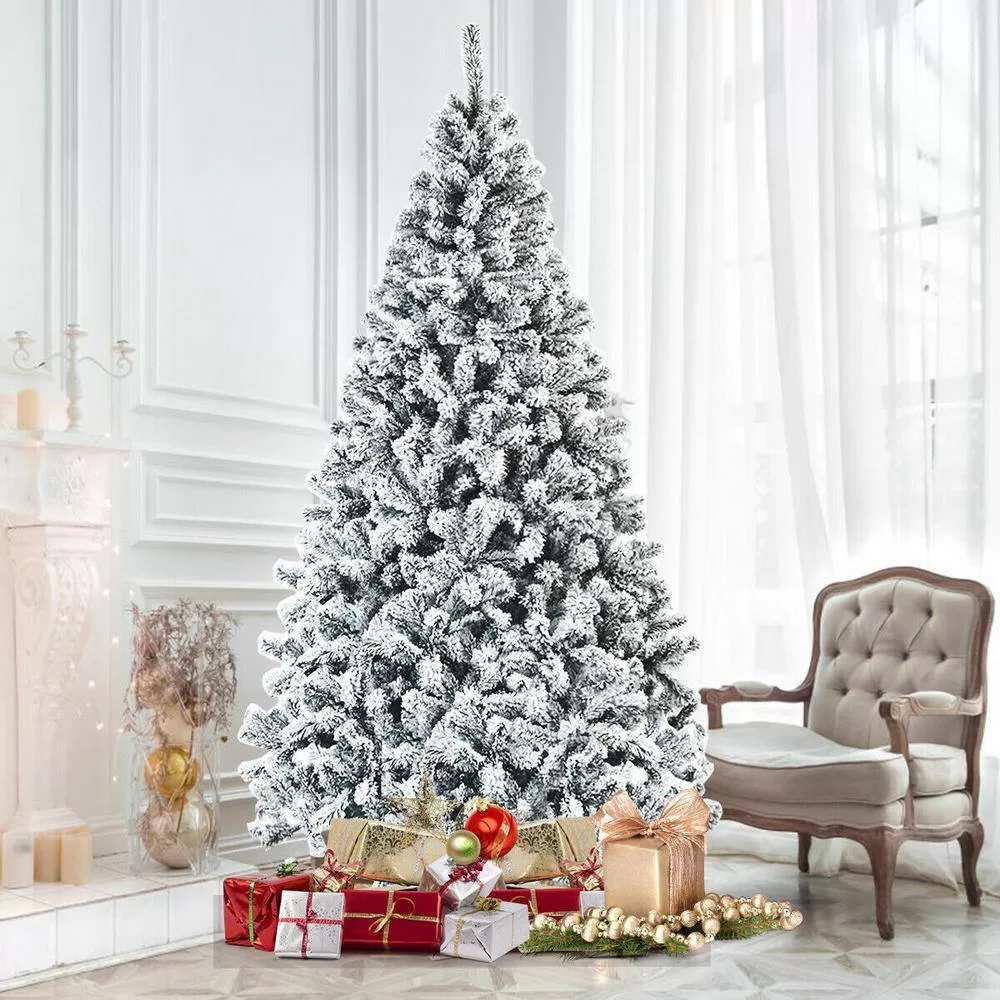 Costway CM22068 7.5 ft. Unlit Premium Snow Flocked Hinged Artificial Christmas Tree with Metal Stand