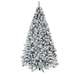Costway CM22068 7.5 ft. Unlit Premium Snow Flocked Hinged Artificial Christmas Tree with Metal Stand