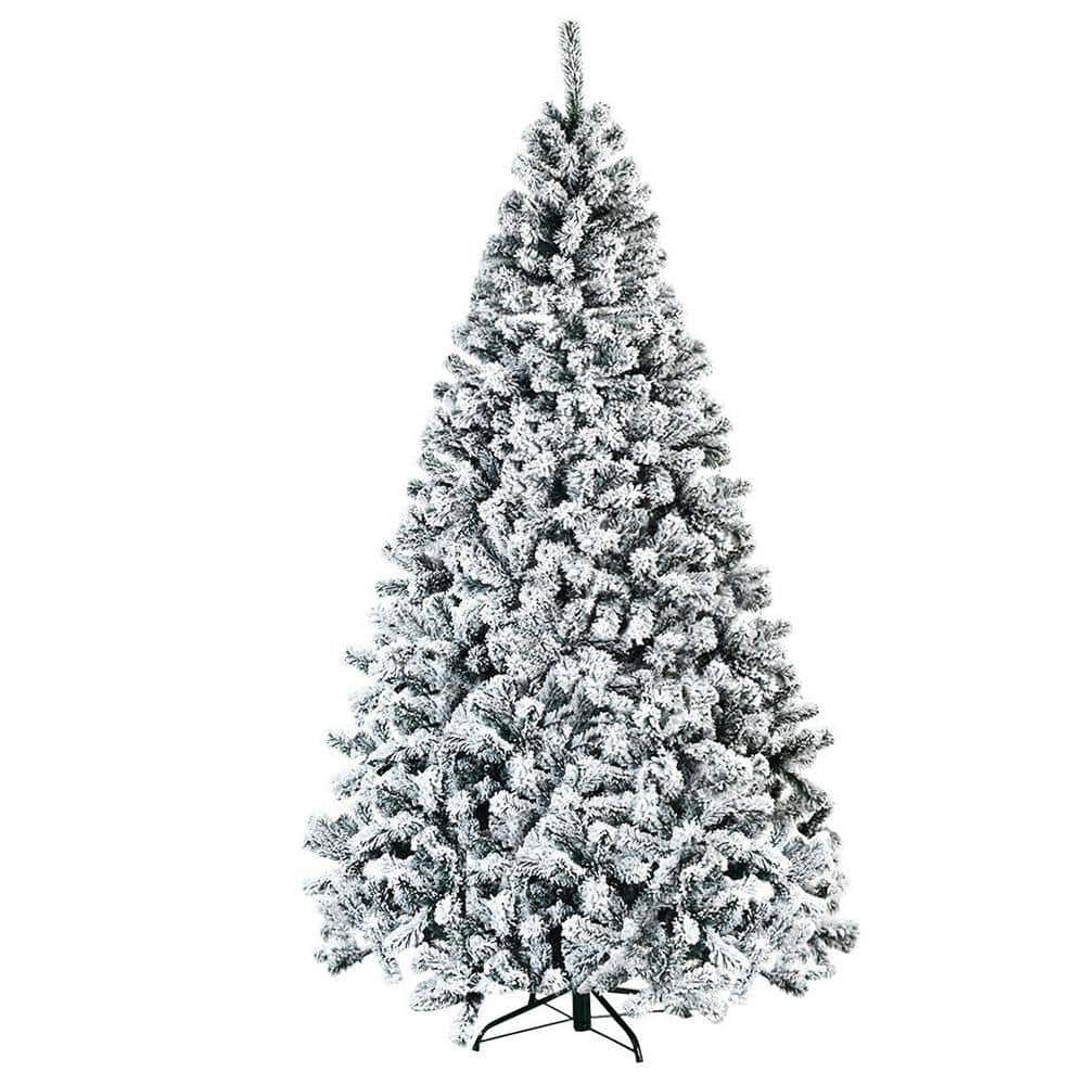 Costway CM22068 7.5 ft. Unlit Premium Snow Flocked Hinged Artificial Christmas Tree with Metal Stand