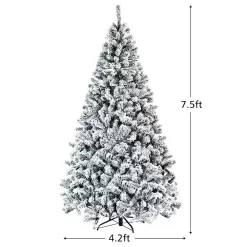 Costway CM22068 7.5 ft. Unlit Premium Snow Flocked Hinged Artificial Christmas Tree with Metal Stand