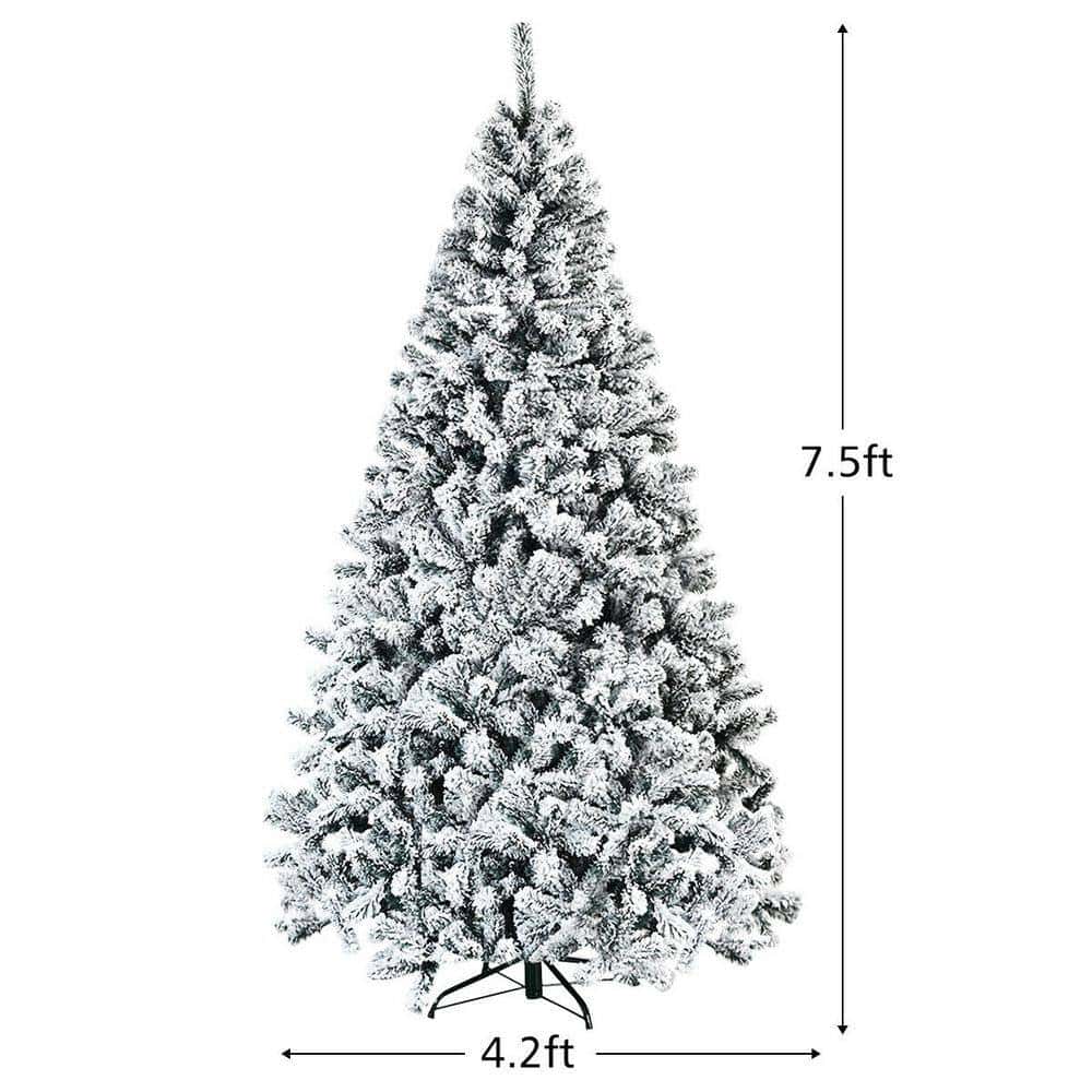 Costway CM22068 7.5 ft. Unlit Premium Snow Flocked Hinged Artificial Christmas Tree with Metal Stand