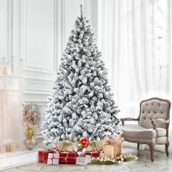 Costway CM22068 7.5 ft. Unlit Premium Snow Flocked Hinged Artificial Christmas Tree with Metal Stand