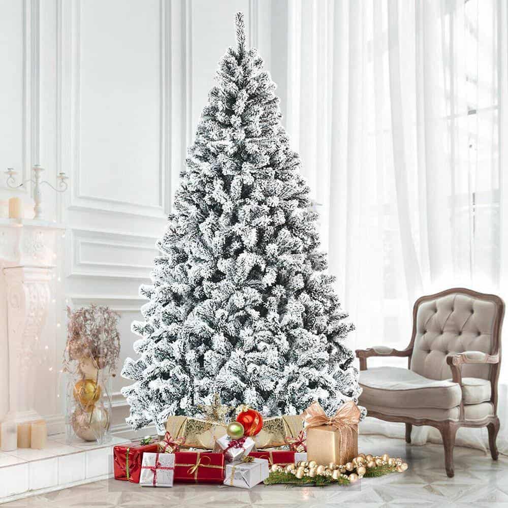 Costway CM22068 7.5 ft. Unlit Premium Snow Flocked Hinged Artificial Christmas Tree with Metal Stand