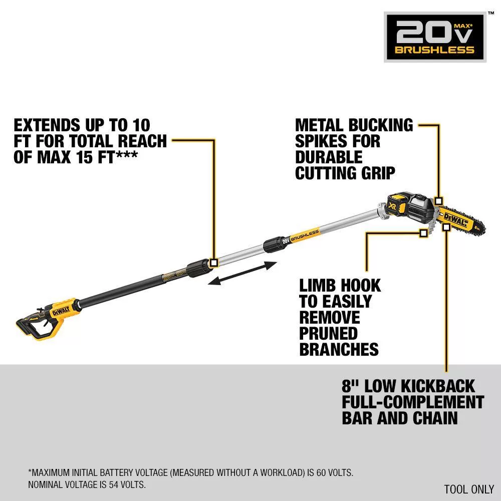DEWALT DCPS620M1 20V MAX 8in. Cordless Battery Powered Pole Saw Kit with (1) 4Ah Battery, Charger & Sheath