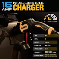 DEWALT DXPAEV016 25 ft. cord, 16 Amp, 120-Volt/240-Volt AC 3.84 Kw, Weatherproof Level 2, Heavy-Duty Portable Electric Vehicle Charger