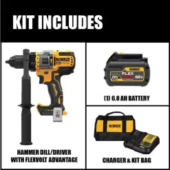 DEWALT DCD999T1 20V MAX Cordless Brushless 1/2 in. Hammer Drill/Driver with FLEXVOLT ADVANTAGE and (1) FLEXVOLT 6.0Ah Battery