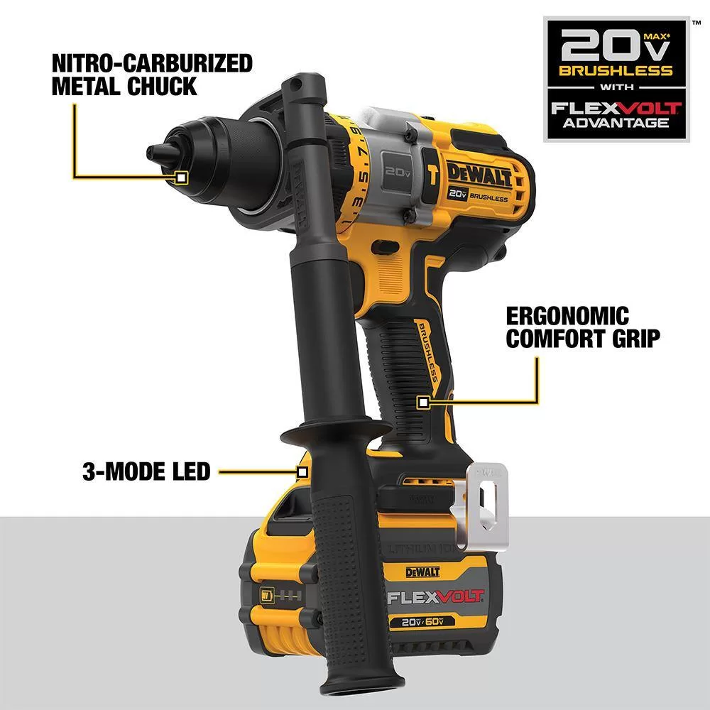 DEWALT DCD999T1 20V MAX Cordless Brushless 1/2 in. Hammer Drill/Driver with FLEXVOLT ADVANTAGE and (1) FLEXVOLT 6.0Ah Battery