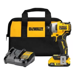 DEWALT DCF809D1 ATOMIC 20V Max Lithium-Ion Brushless Cordless Compact 1/4 in. Impact Driver Kit with 2.0Ah Battery, Charger and Bag