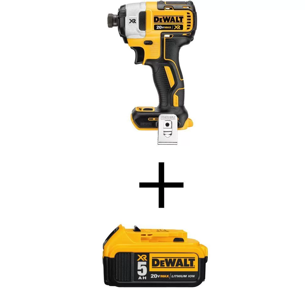 DEWALT DCF887BWDCB205 20V MAX XR Cordless Brushless 3-Speed 1/4 in. Impact Driver with 20V MAX XR Premium 5.0Ah Battery
