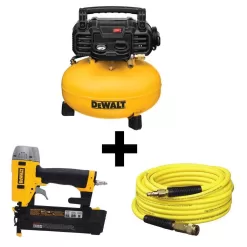 DEWALT DWFP55126W23450 6 Gal. 165 PSI Electric Pancake Air Compressor with 18-Gauge Pneumatic 2 in. Brad Nailer & 50 ft. x 1/4 in. Air Hose
