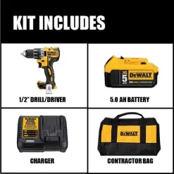 DEWALT DCD791P1W391 20V MAX XR Cordless Brushless 1/2 in. Drill/Driver, 6-1/2 in. Circular Saw, (1) 20V 5.0Ah Battery, and Charger