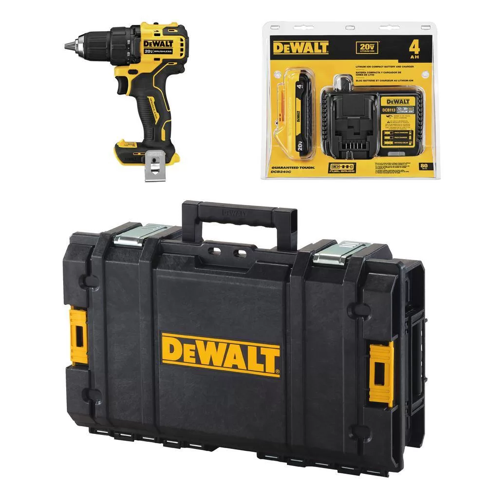 DEWALT HDCOMKITQ220 ATOMIC 20V MAX Cordless Brushless 1/2 in. Drill/Driver Kit, (1) 4.0Ah Battery, Charger, and Tough System 22 in. Toolbox