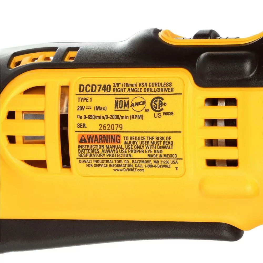 DEWALT DCD740BW204 20V MAX Cordless 3/8 in. Right Angle Drill/Driver and (1) 20V MAX XR Premium Lithium-Ion 4.0Ah Battery