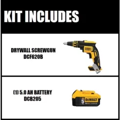 DEWALT DCF620BW205 20V MAX XR Cordless Brushless Drywall Screw Gun and (1) 20V MAX XR Premium Lithium-Ion 5.0Ah Battery