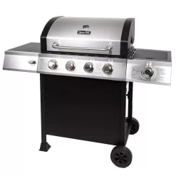 Dyna-Glo DGB495SDP-D 4-Burner Open Cart Propane Gas Grill in Stainless Steel with Side Burner