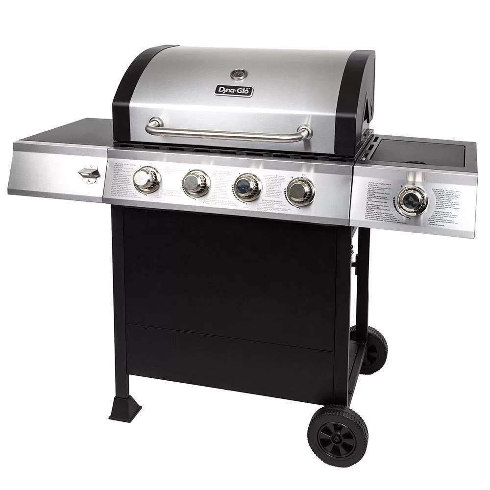 Dyna-Glo DGB495SDP-D 4-Burner Open Cart Propane Gas Grill in Stainless Steel with Side Burner