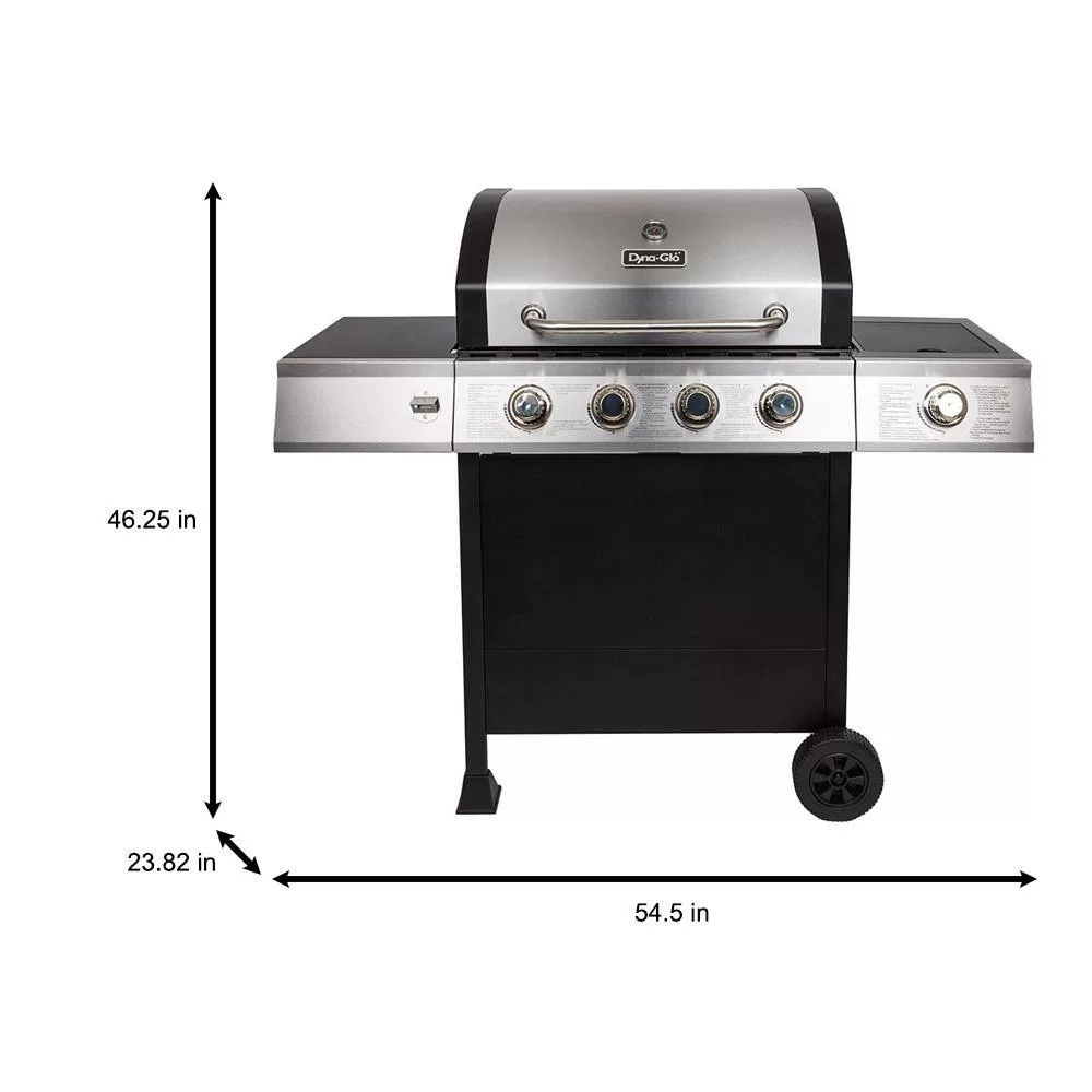 Dyna-Glo DGB495SDP-D 4-Burner Open Cart Propane Gas Grill in Stainless Steel with Side Burner