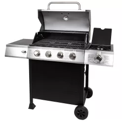 Dyna-Glo DGB495SDP-D 4-Burner Open Cart Propane Gas Grill in Stainless Steel with Side Burner