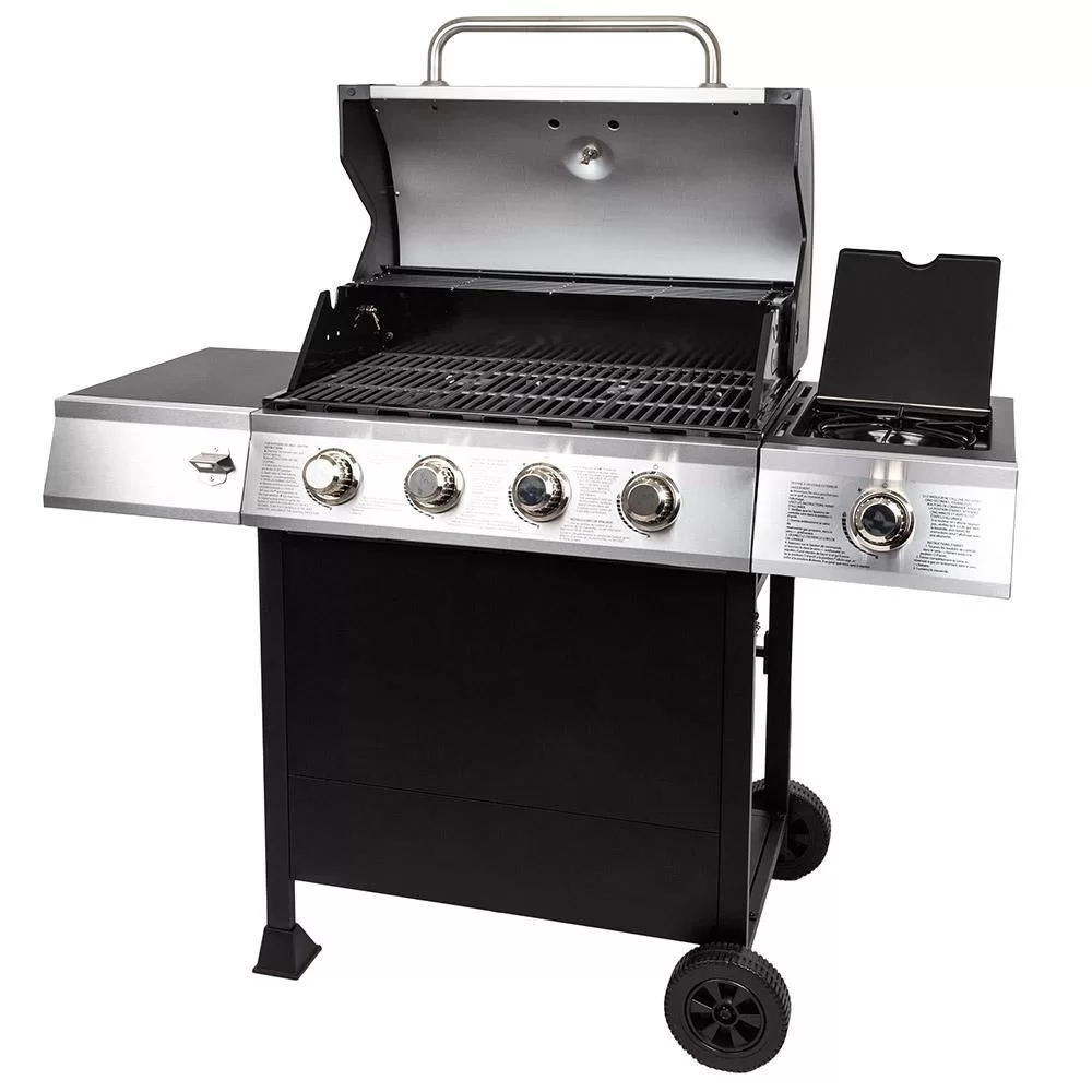 Dyna-Glo DGB495SDP-D 4-Burner Open Cart Propane Gas Grill in Stainless Steel with Side Burner