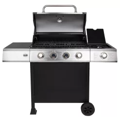 Dyna-Glo DGB495SDP-D 4-Burner Open Cart Propane Gas Grill in Stainless Steel with Side Burner