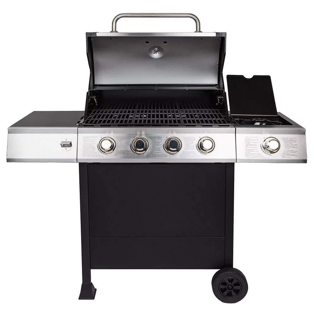 Dyna-Glo DGB495SDP-D 4-Burner Open Cart Propane Gas Grill in Stainless Steel with Side Burner