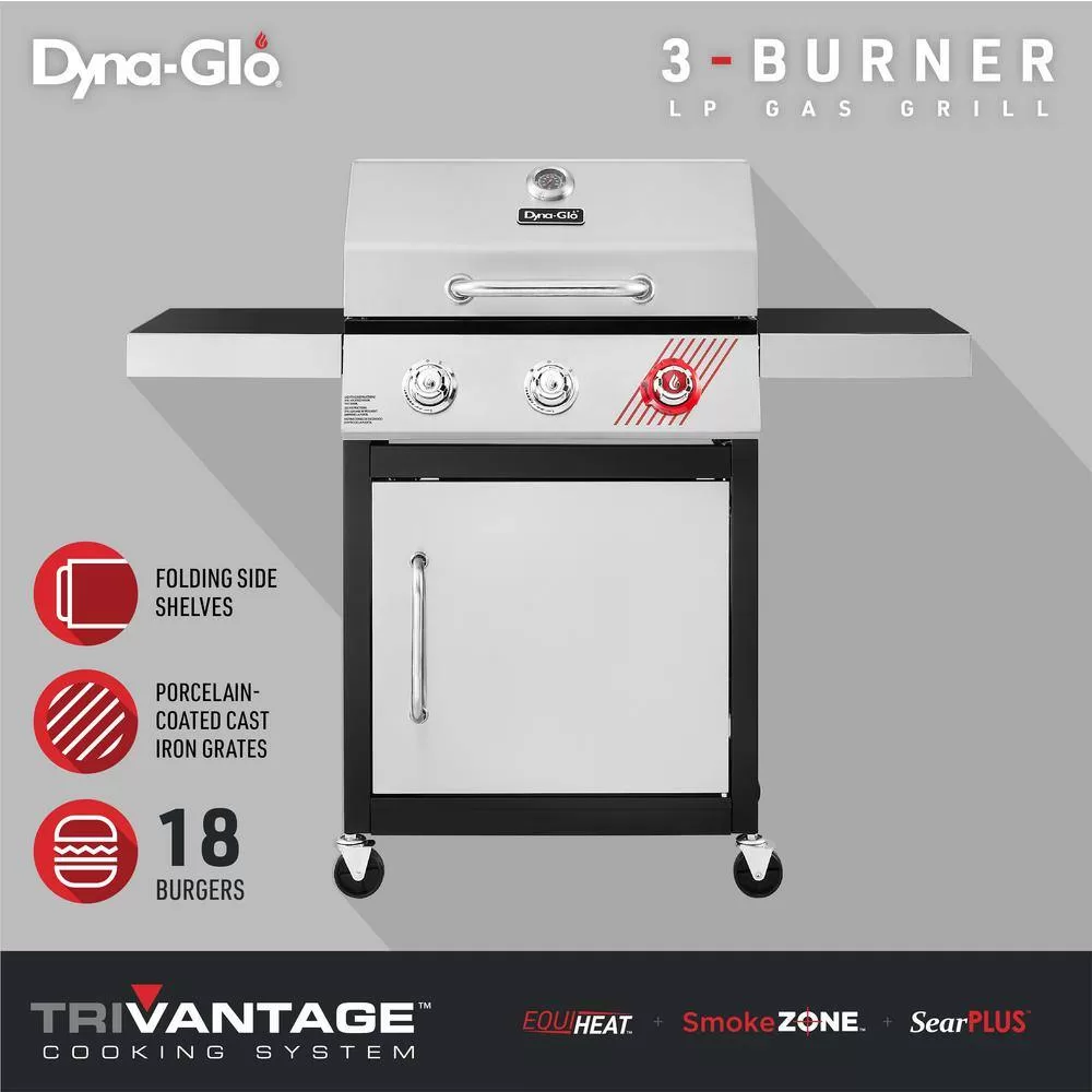 Dyna-Glo DGF371CRP-D 3-Burner Propane Gas Grill in Stainless Steel with TriVantage Multifunctional Cooking System