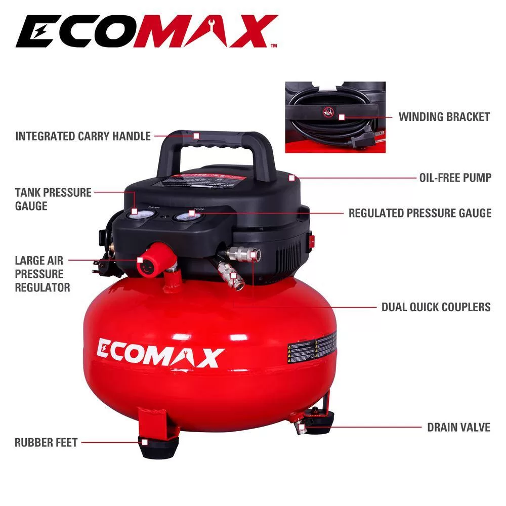 ECOMAX AT01111P-06-04 6 Gal. 150 PSI Electric Pancake Air Compressor