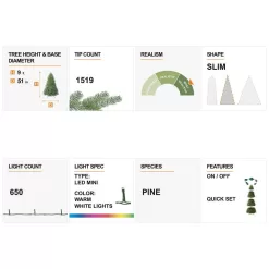 Glitzhome 2014600095 9 ft. Deluxe Pre-Lit Flocked Pine Artificial Christmas Tree with 650 Warm White Lights
