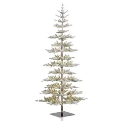 Glitzhome 2014600095 9 ft. Deluxe Pre-Lit Flocked Pine Artificial Christmas Tree with 650 Warm White Lights