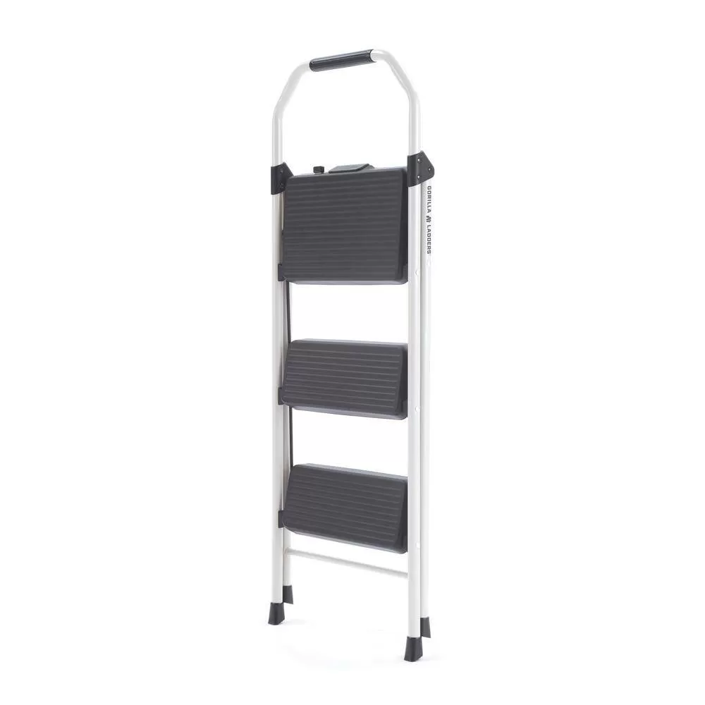 Gorilla Ladders GLS-3CS 3-Step Compact Steel Step Stool with 225 lb. Load Capacity Type II Duty Rating (8ft. Reach Height)