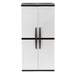HDX 221872 Plastic Freestanding Garage Cabinet in Gray (35 in. W x 71 in. H x 18 in. D)