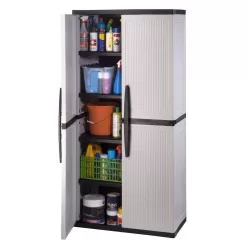 HDX 221872 Plastic Freestanding Garage Cabinet in Gray (35 in. W x 71 in. H x 18 in. D)
