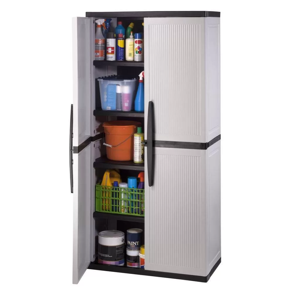 HDX 221872 Plastic Freestanding Garage Cabinet in Gray (35 in. W x 71 in. H x 18 in. D)