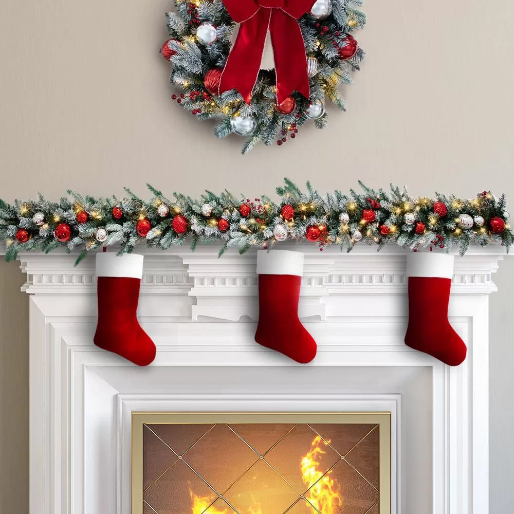 Haute Decor DCGR10801 9 ft. Pre-Lit LED Artificial Frosted Garland with Ornaments
