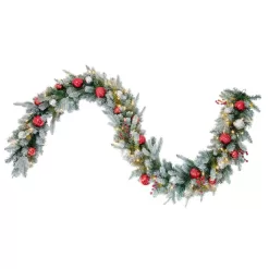 Haute Decor DCGR10801 9 ft. Pre-Lit LED Artificial Frosted Garland with Ornaments