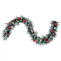 Haute Decor DCGR10801 9 ft. Pre-Lit LED Artificial Frosted Garland with Ornaments
