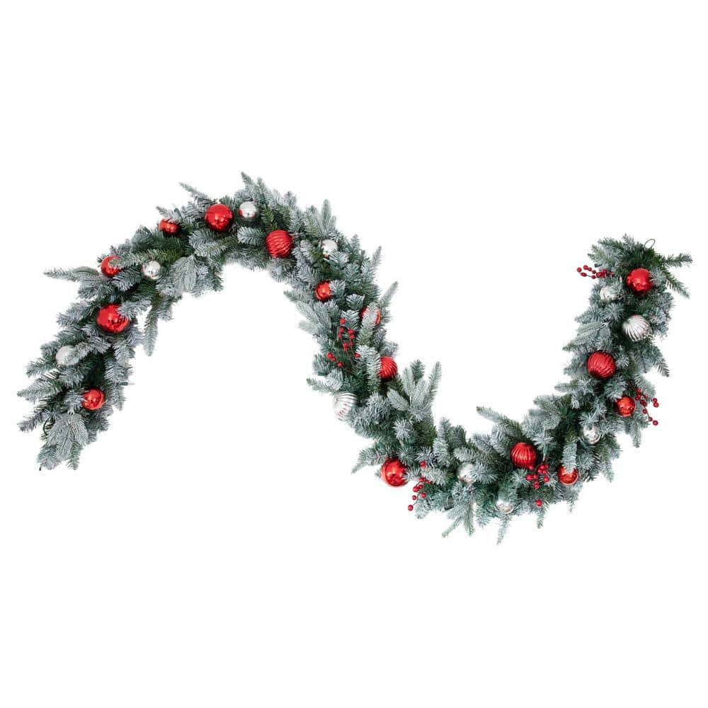 Haute Decor DCGR10801 9 ft. Pre-Lit LED Artificial Frosted Garland with Ornaments