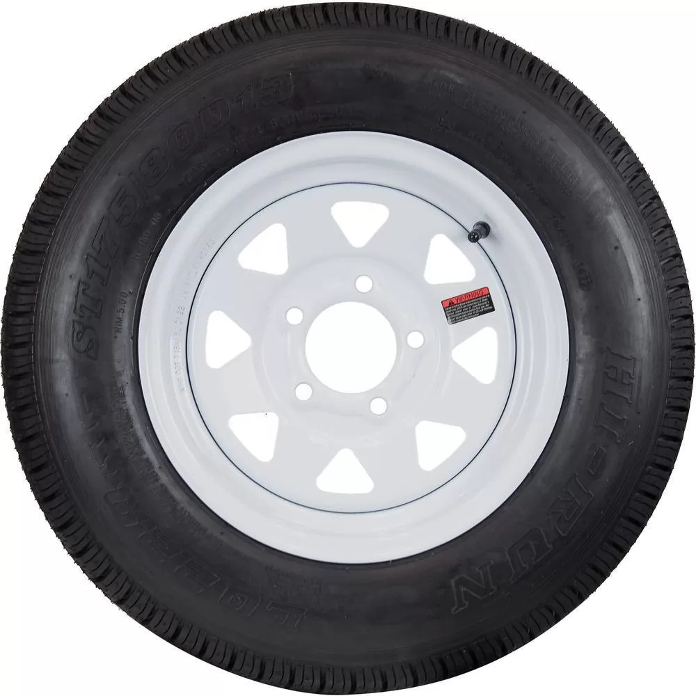 Hi-Run ASB1001 8 Spoke White 50 PSI ST175/80D13 and 13 in. x 4.5 in. 5-4.5HD 6-Ply Tire and Wheel Assembly