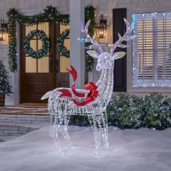 Home Accents Holiday 21GM11814 6 ft. Iridescent Ribbon Reindeer Holiday Yard Decoration