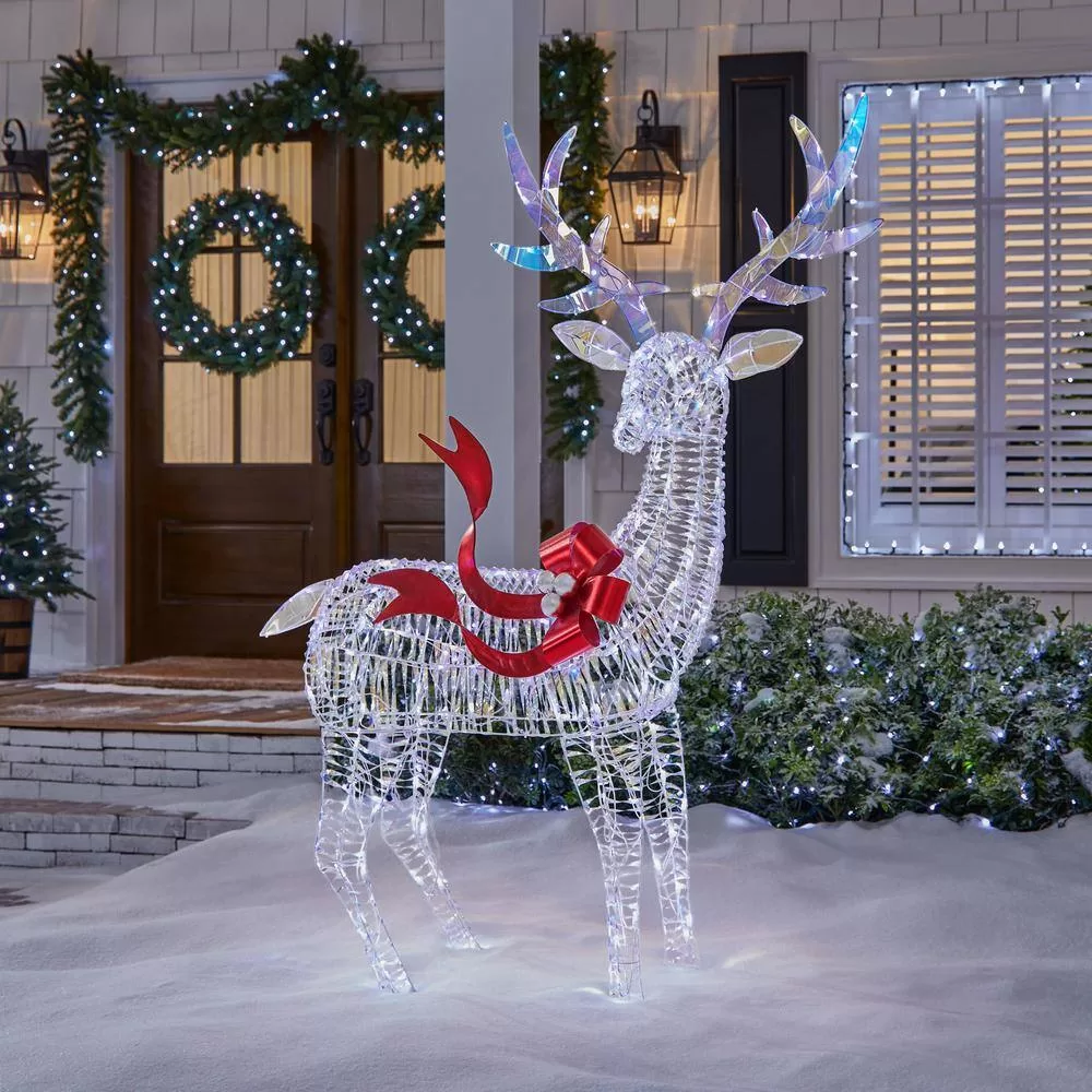 Home Accents Holiday 21GM11814 6 ft. Iridescent Ribbon Reindeer Holiday Yard Decoration