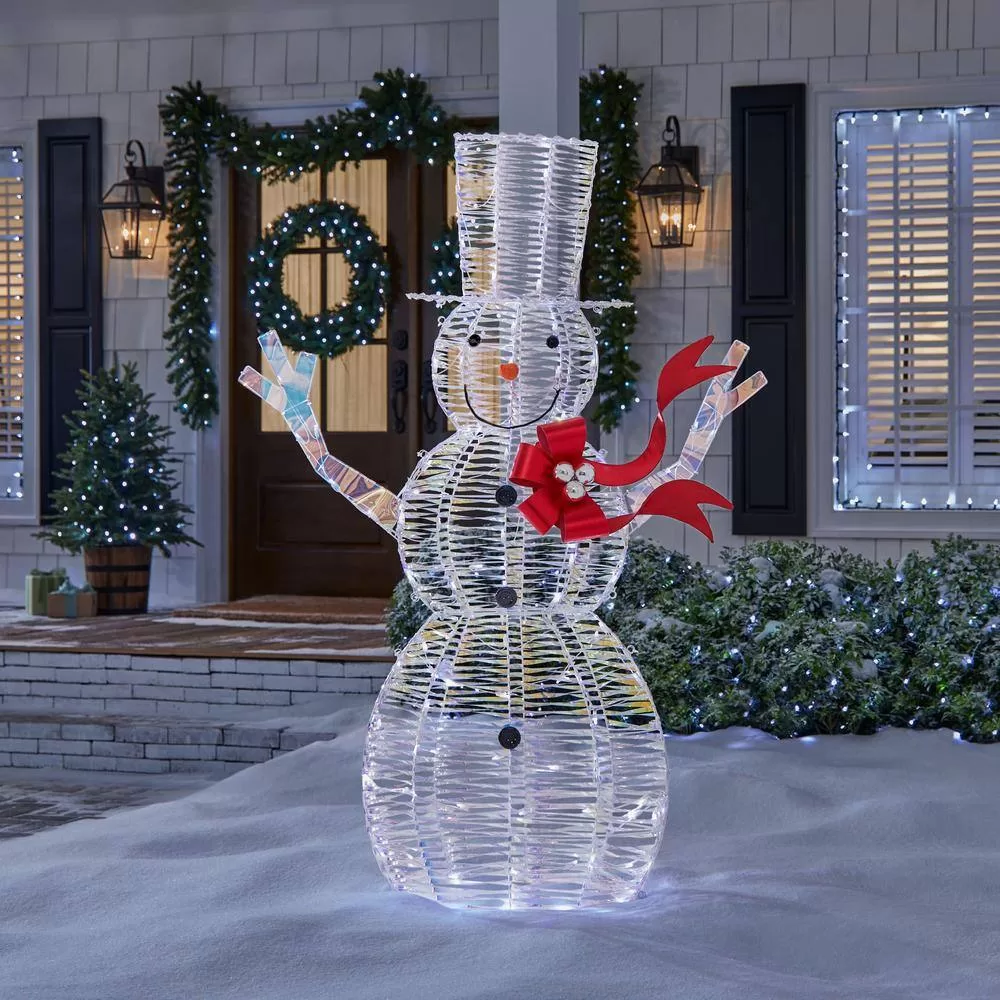 Home Accents Holiday 21GM12589 6 ft. Iridescent Ribbon Snowman Holiday Yard Decoration