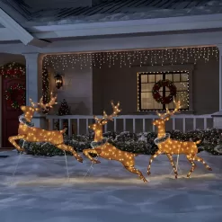 Home Accents Holiday 22RT2092214 58 in Warm White LED 2D Set Of 3 Deer Holiday Yard Decoration